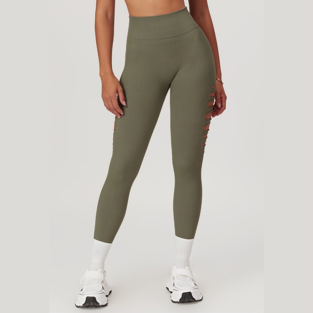 Unique Stylish Hollow Sexy Legging - Olive