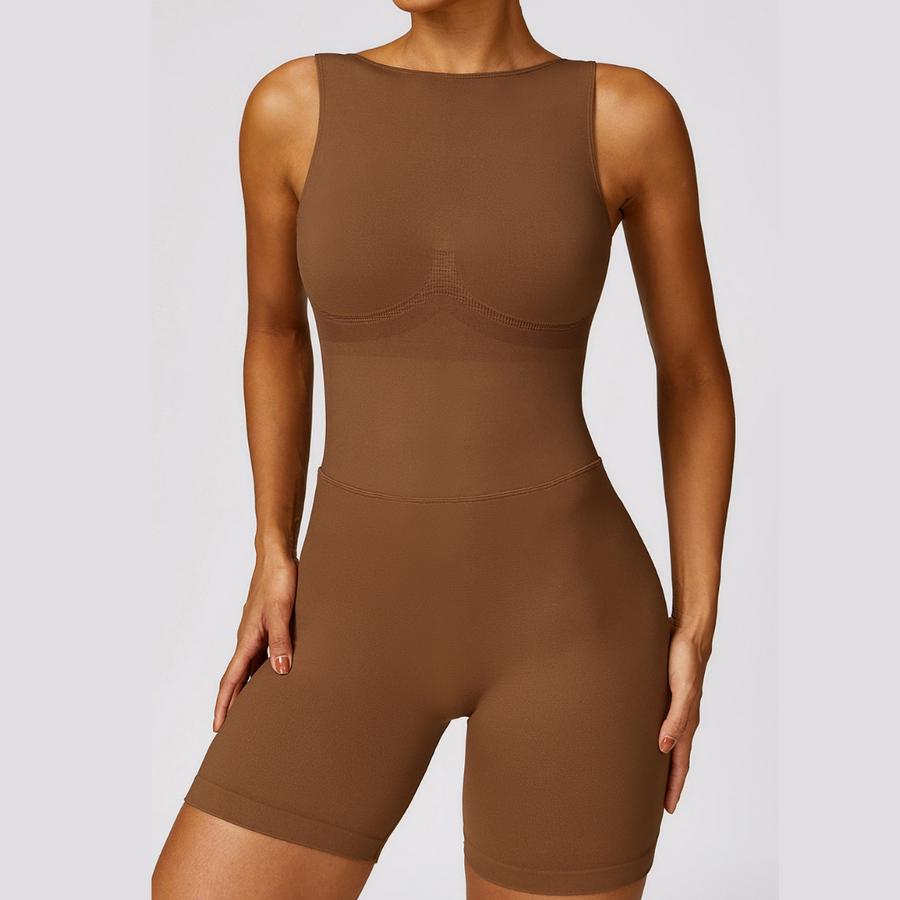 Seamless Deep-V Romper - Καφές