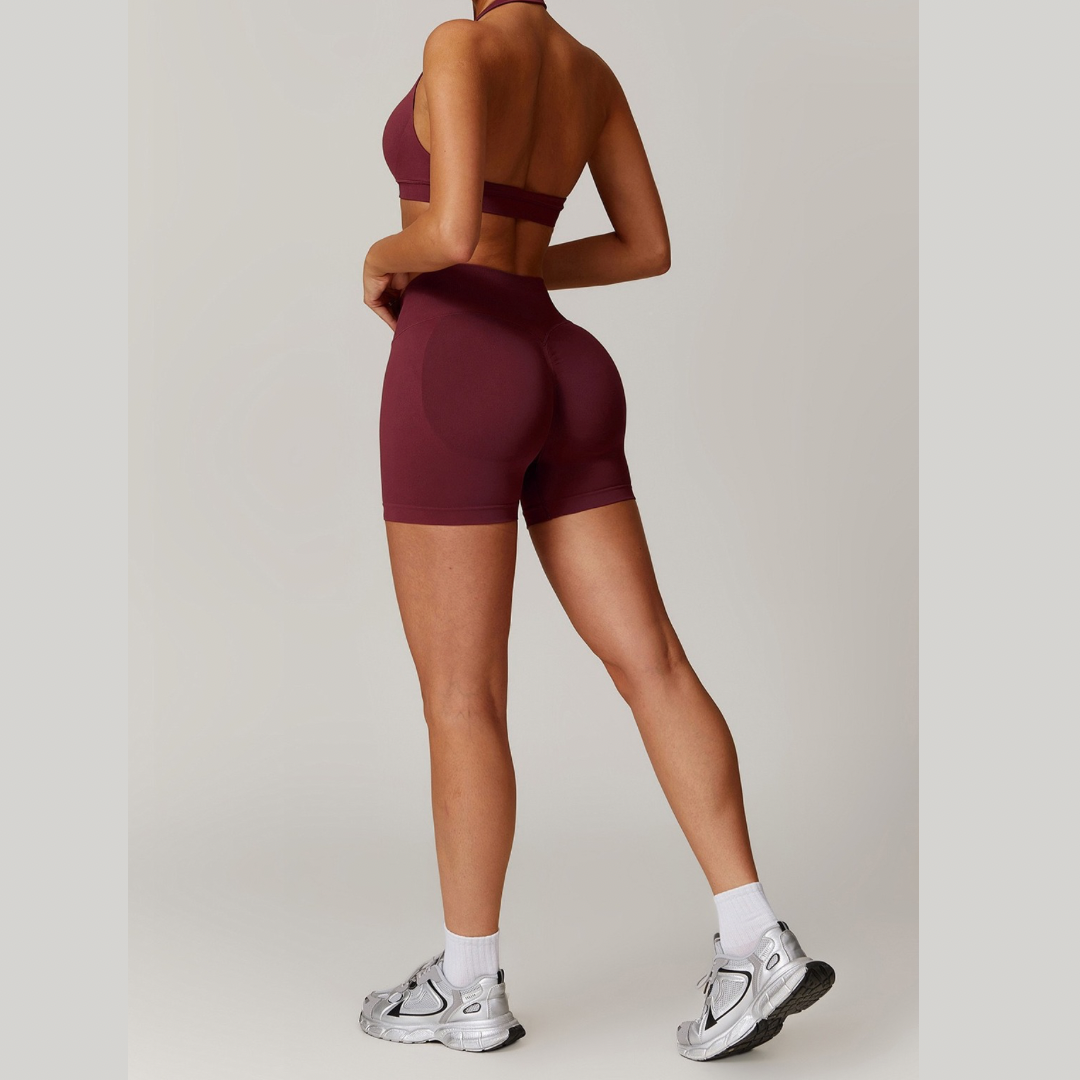 SANDY Backless Top Seamless Short Set - Burgundy