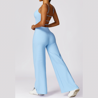 Ribbed Elegant and Stylish Flared Legging Set - Sky Blue