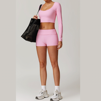 BONI Long Sleeve Top with Short Set - Pink