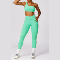 Single Shoulder Stylish Design Legging Set - Green