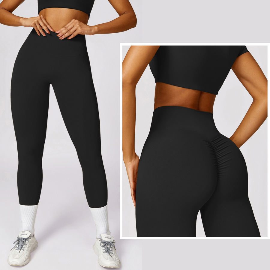 Σετ κοντομάνικο Premium Scrunched Legging - Μαύρο 