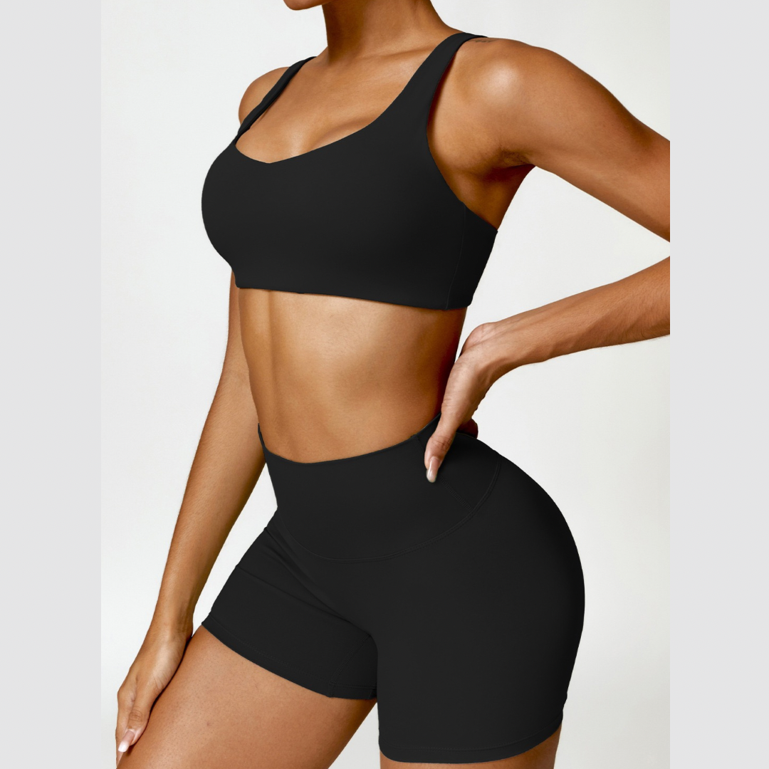V-Top Scrunched Short Set - Black