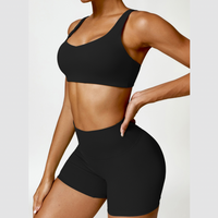 V-Top Scrunched Short Set - Black