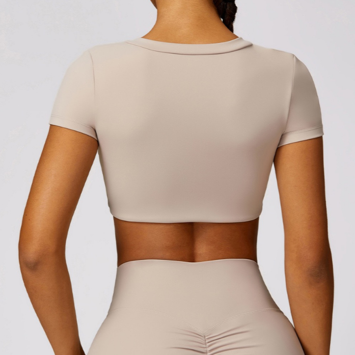 Premium Short Sleeve Crop Top - Nude