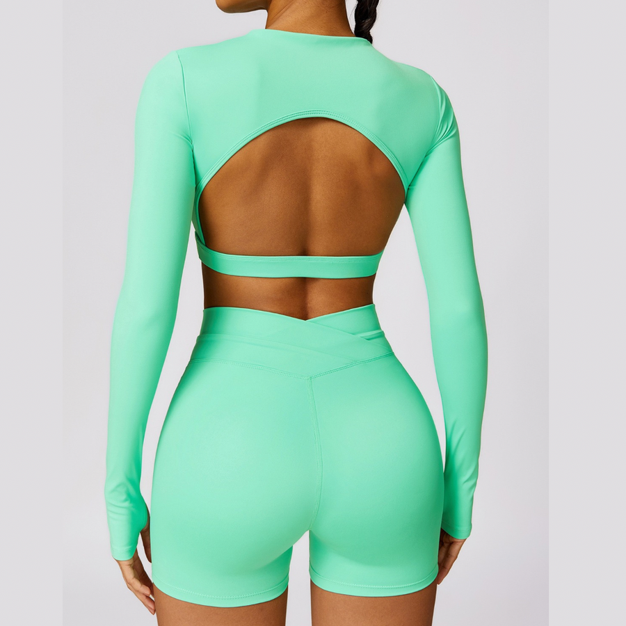 Elegant Long Sleeve Premium Short Set - Electric Green