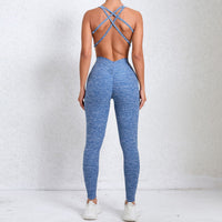 Trendy X-Back Sexy Scrunched Jumpsuit- Blue