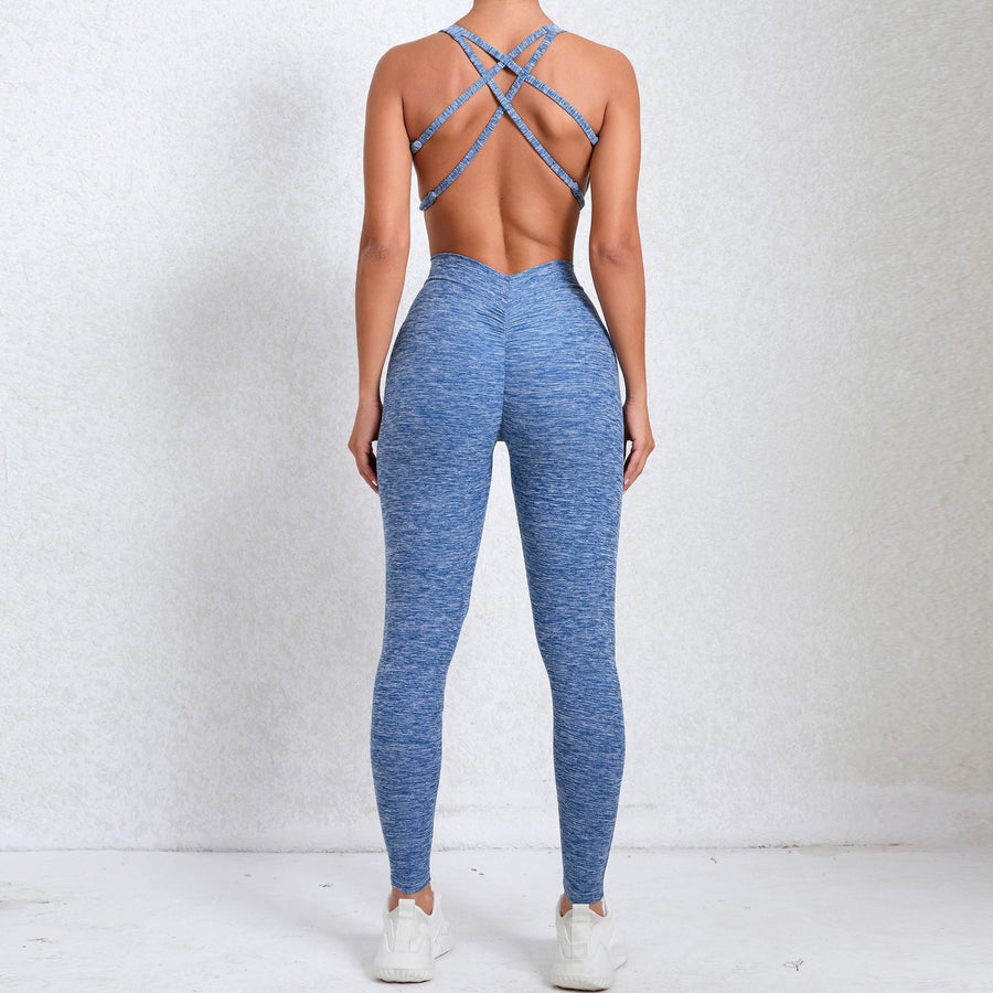 Trendy X-Back Sexy Scrunched Jumpsuit- Blue