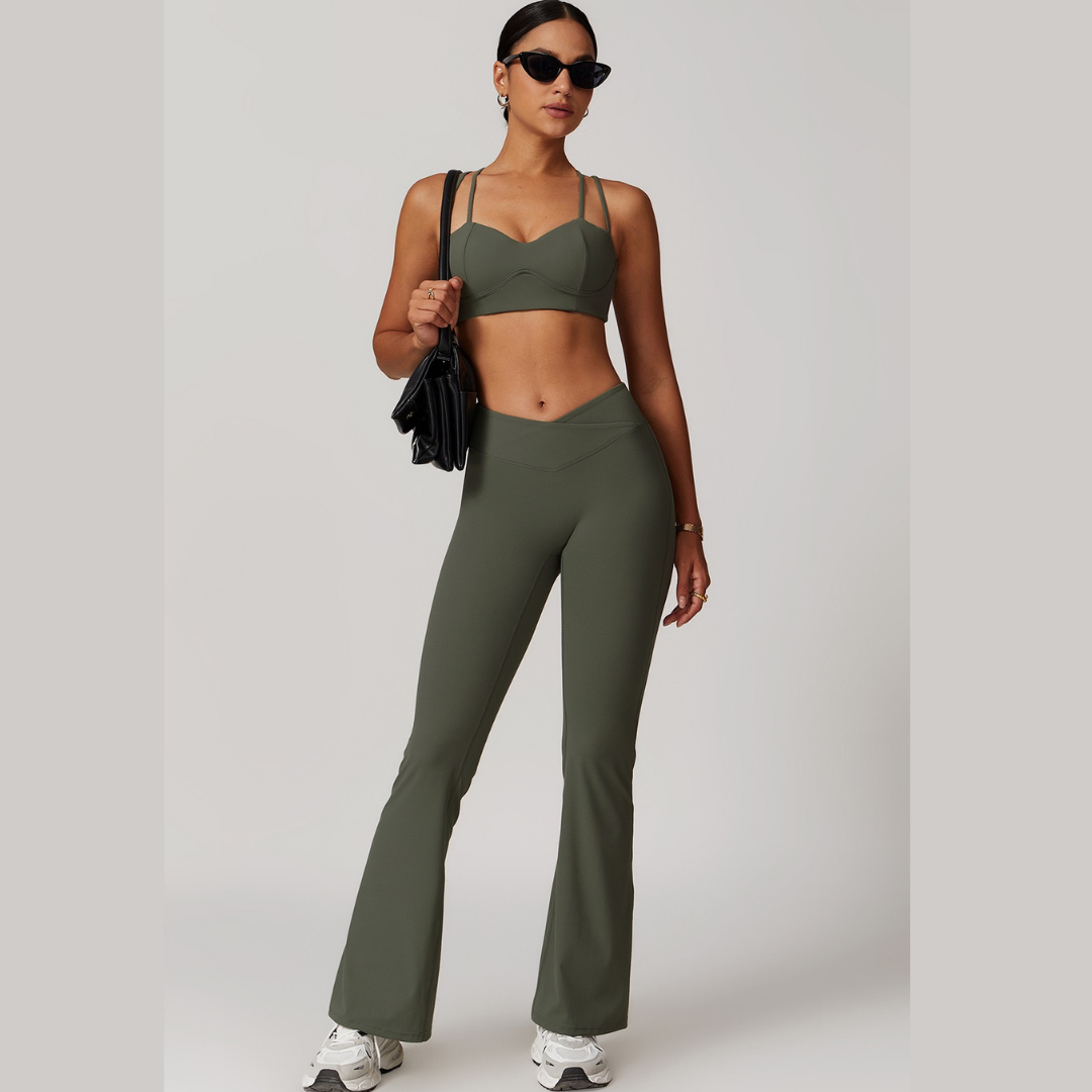 Sabrina Chic Flared Legging Set - Olive