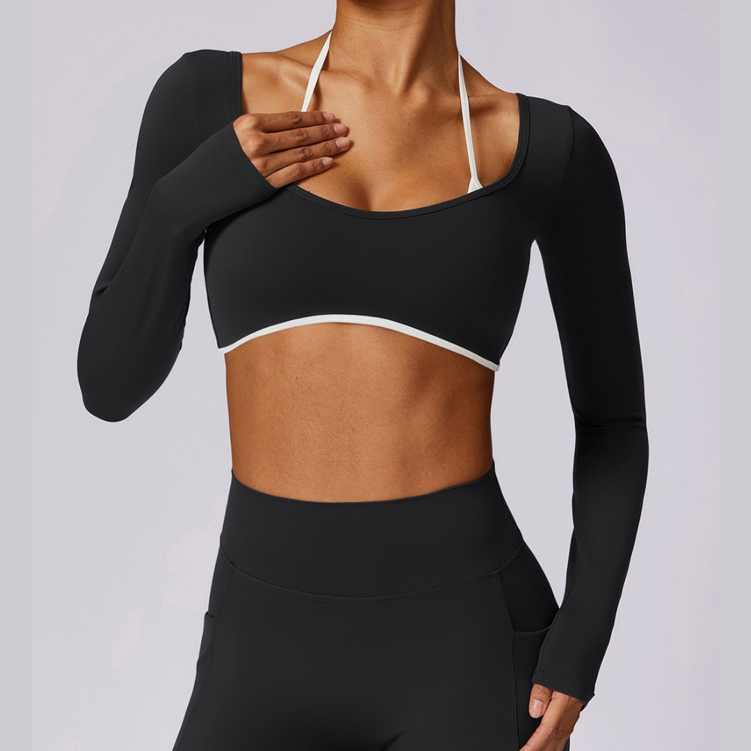 Long Sleeve Backless Fabulous Crop Top - Black