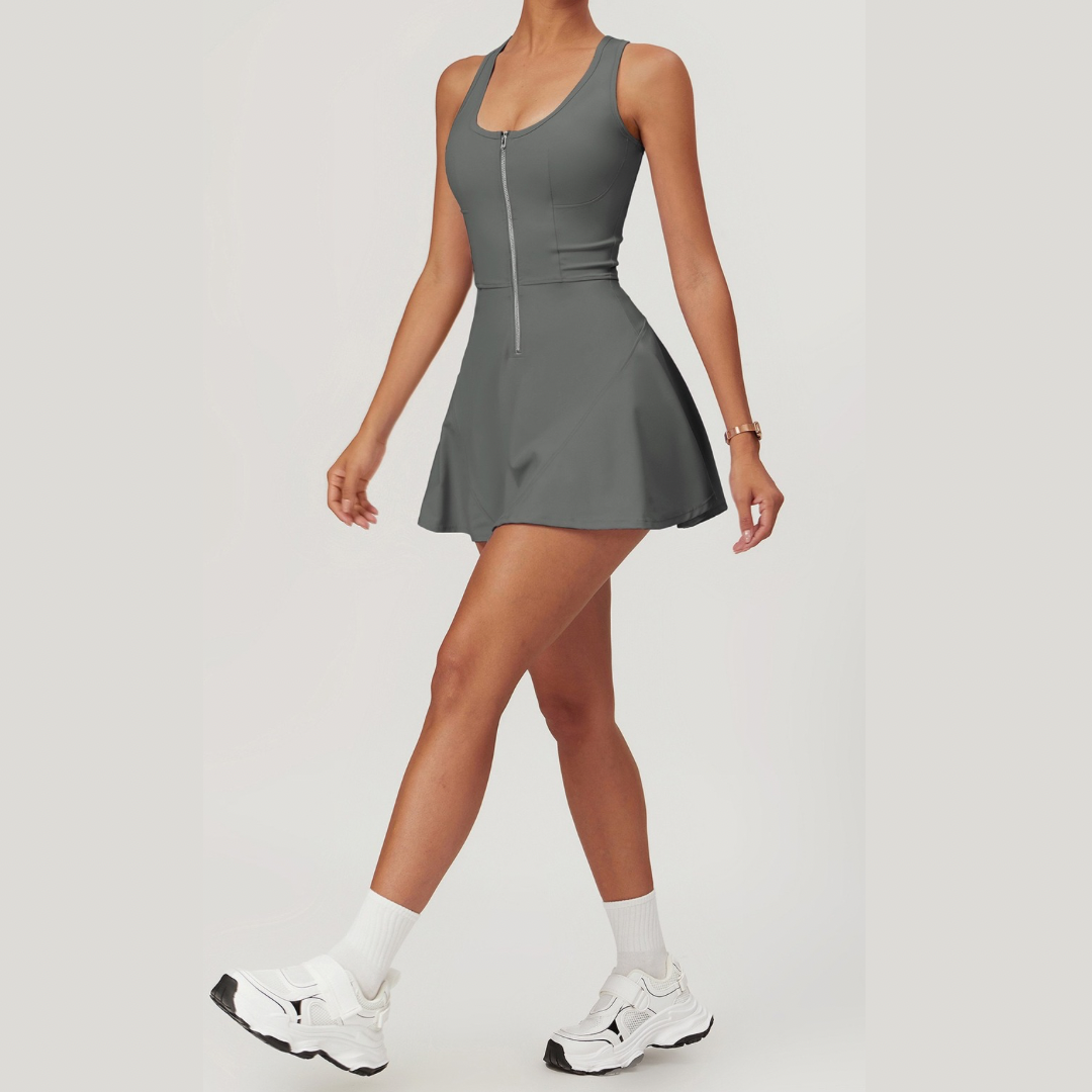 ANYA Tennis Zipped Stylish One Piece Sports Dress - Grey