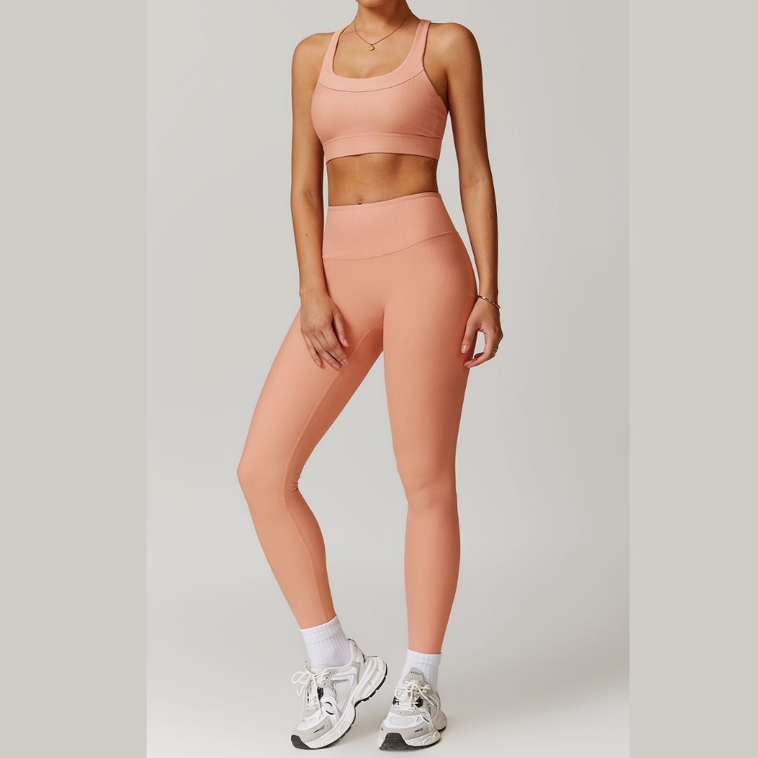 Alibi Ribbed Stylish Legging Set - Peach