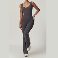 CATHY V-Shape Top Flared Bottom Jumpsuit - Purplish Grey