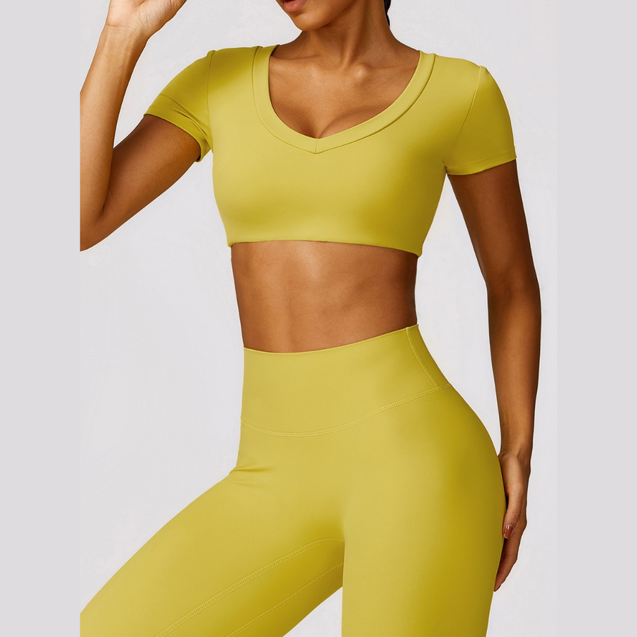 Σετ κοντομάνικο Premium Scrunched Legging - Lemon Yellow 