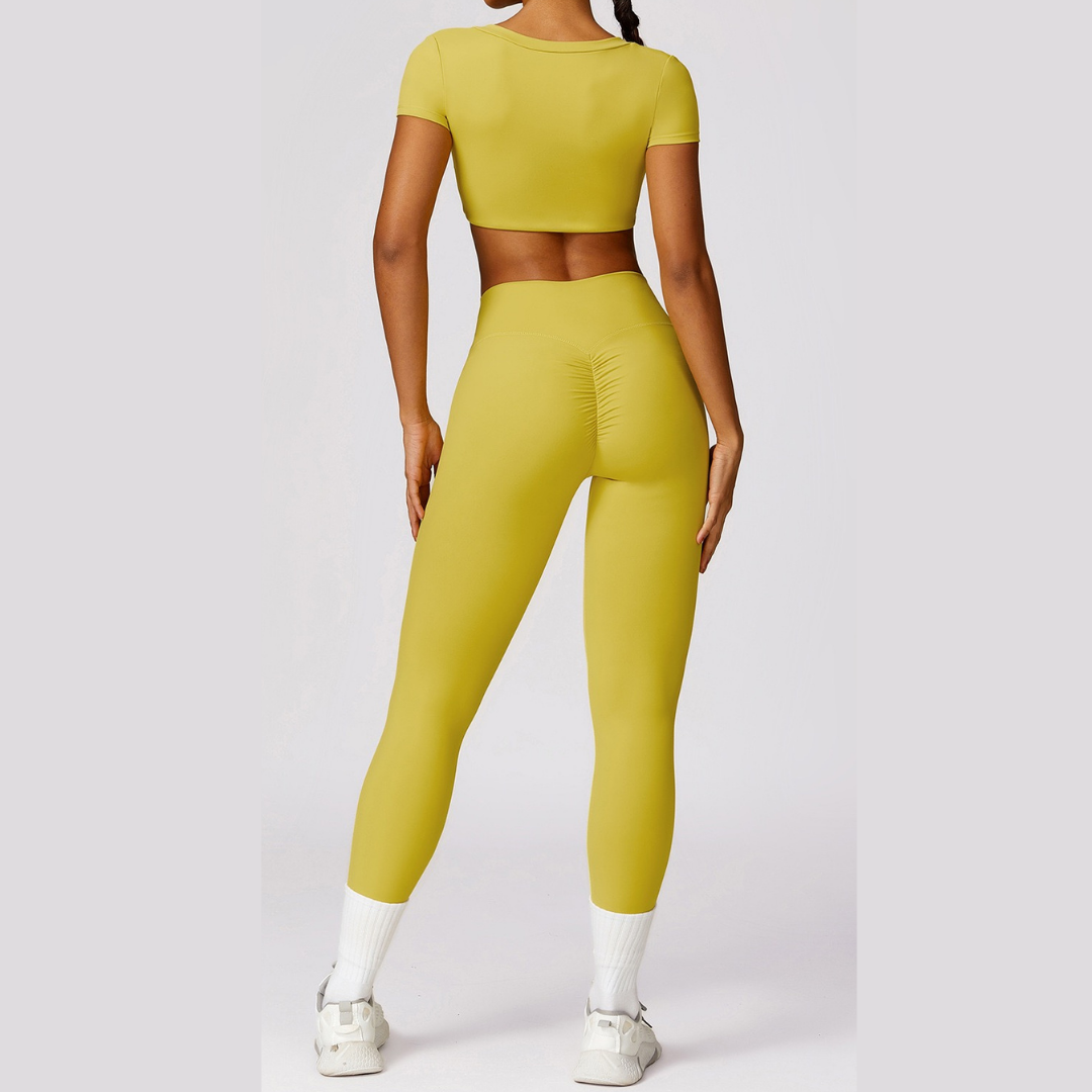 Σετ κοντομάνικο Premium Scrunched Legging - Lemon Yellow 