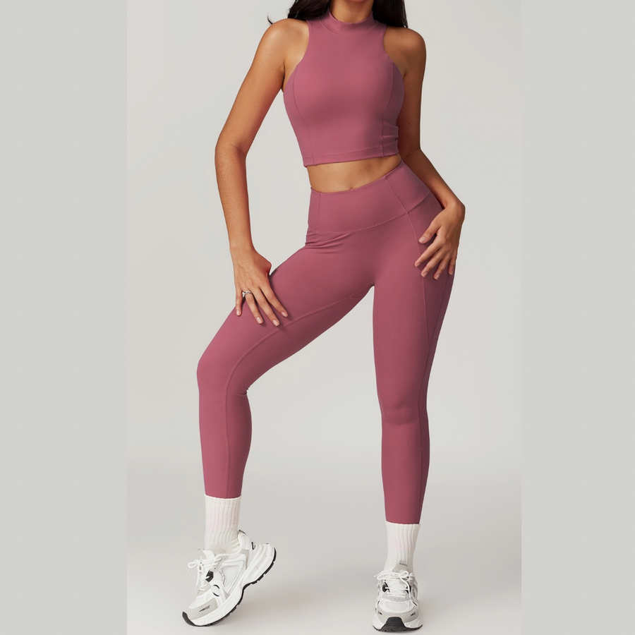 CAMILA Strong Support Vest Top Legging Set - Rose Vale