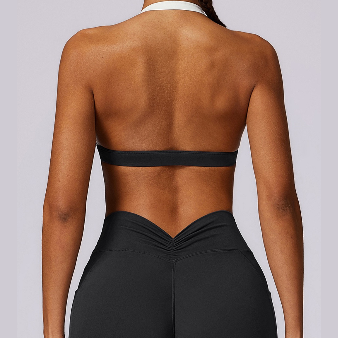 Λευκό λουράκι Κομψό Crop Top Backless - Μαύρο 