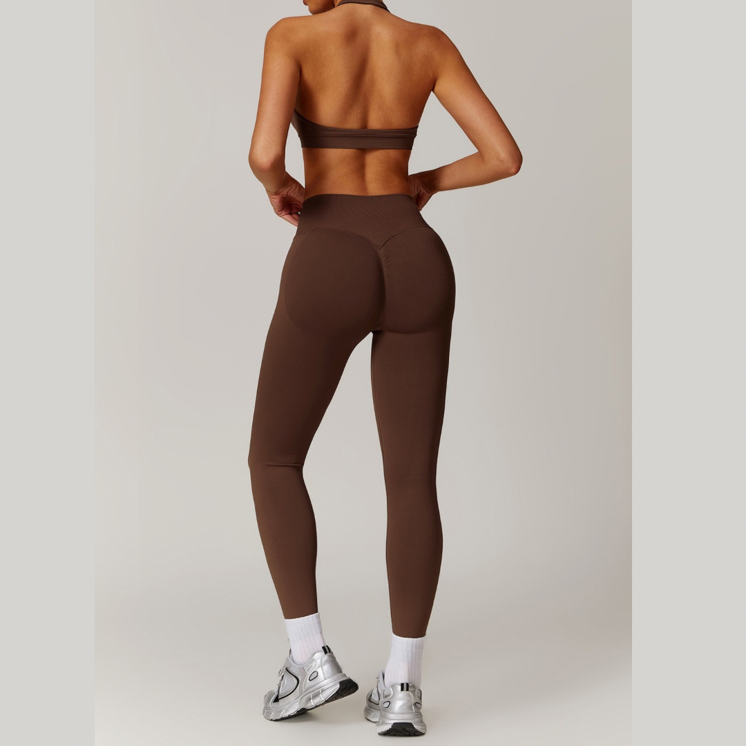 SANDY Seamless Backless Top Legging Set - Coffee