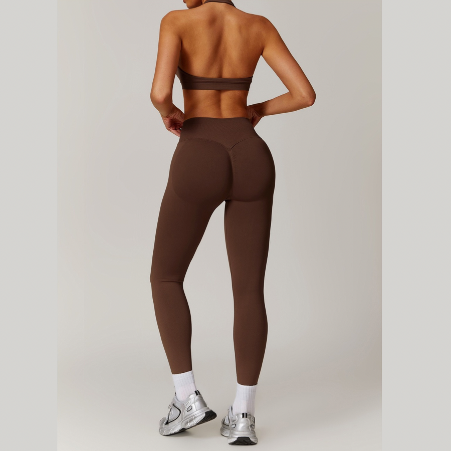 SANDY Seamless Backless Top Legging Set - Coffee