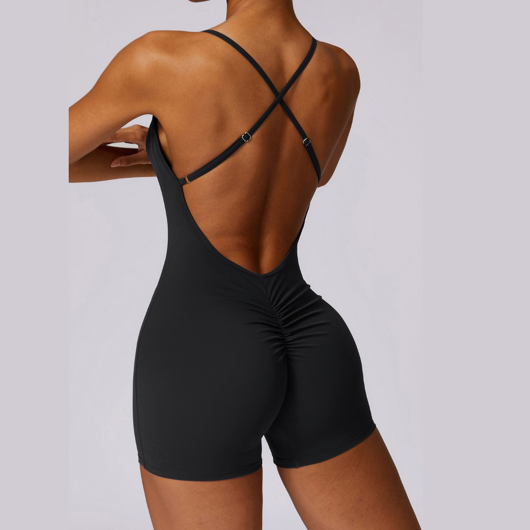 Summer Fashion Scruched Romper - Black