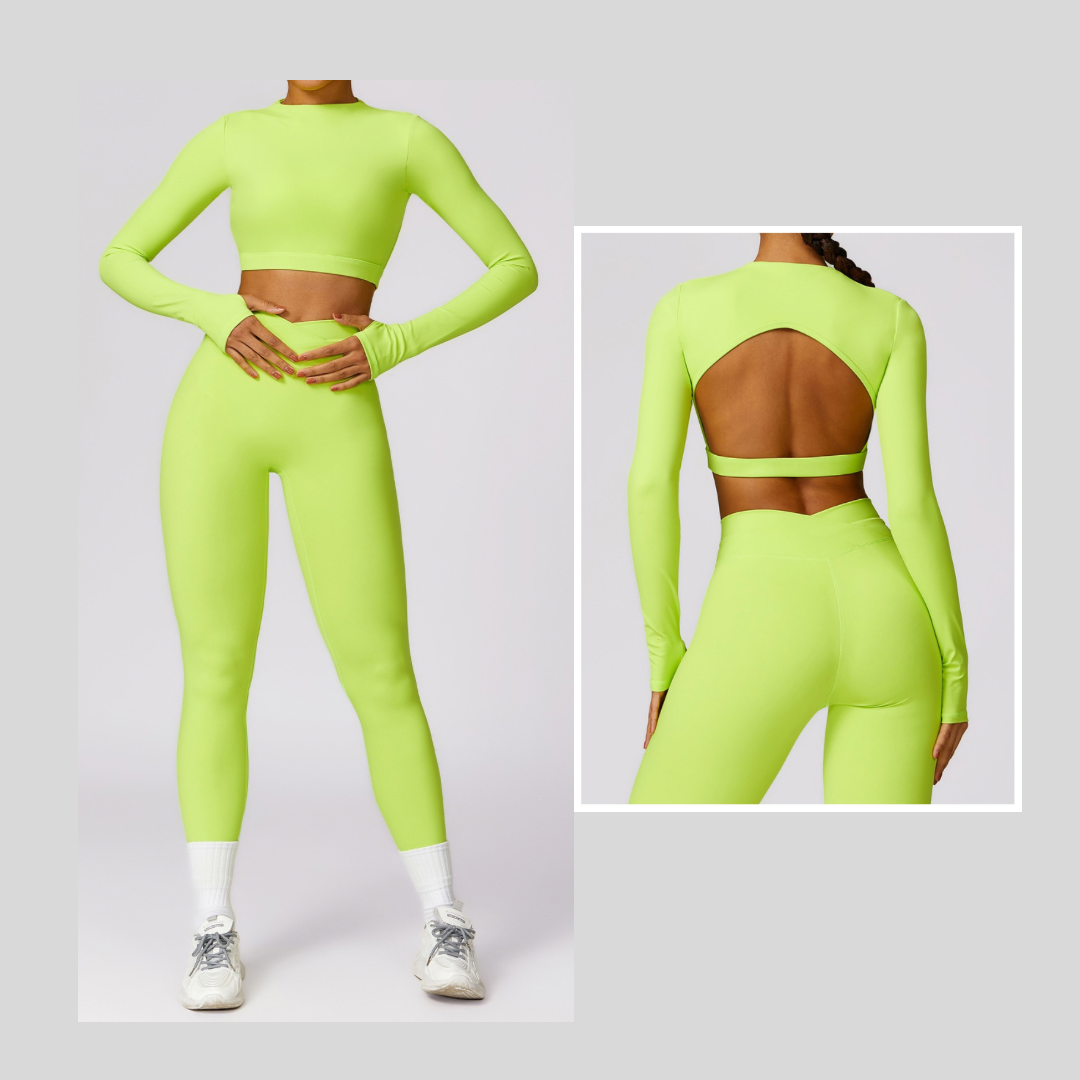 Elegant Long Sleeve Premium Legging Set - Lemon Yellow