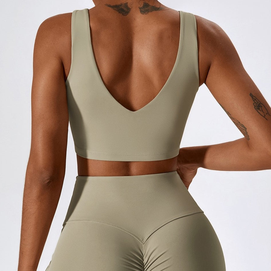 Deep V Soft Fabric Crop Top - Cream Grey