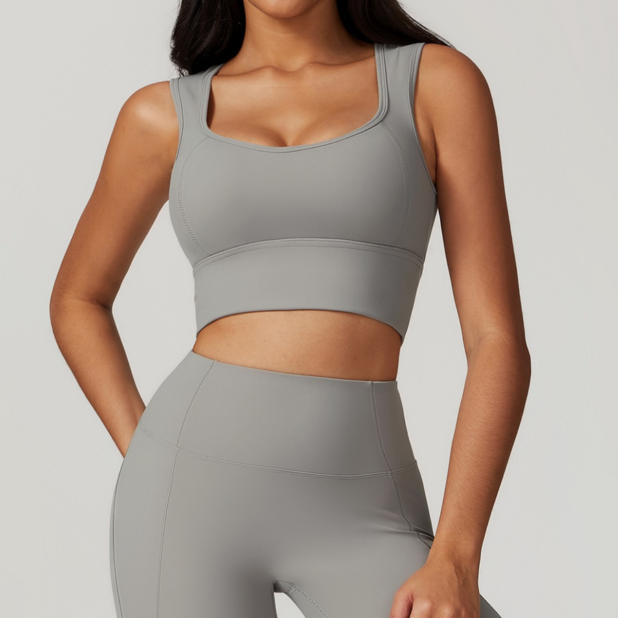 BELLE Chic Style Open Back Crop Top - Grey