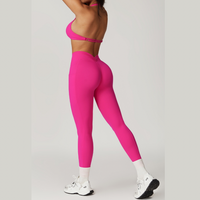 LUNA Chic Backless Top V-Shaped Legging Set- Magenta