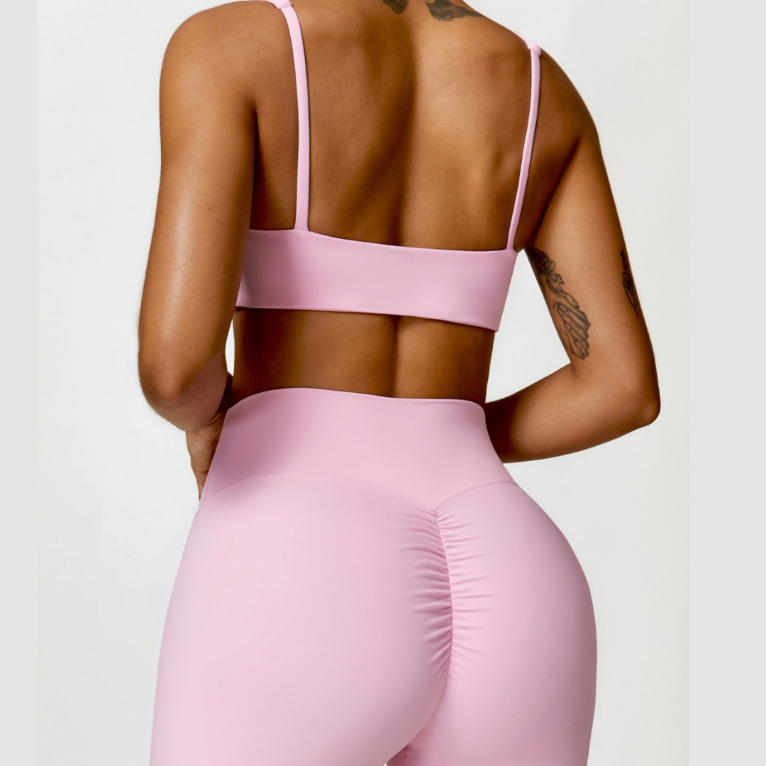 V-Top Skinny Scrunched Legging Set - Ροζ 