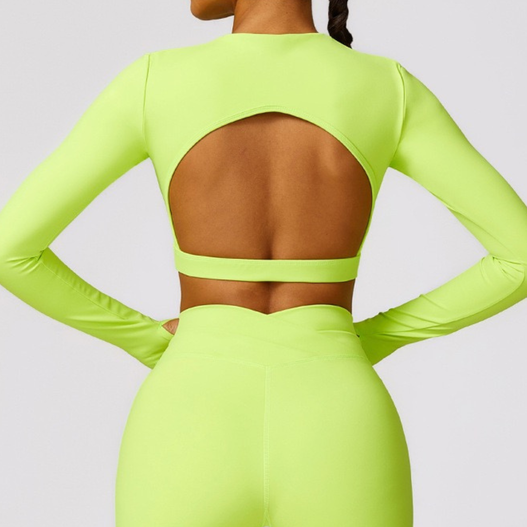 Κομψό μακρυμάνικο Premium Crop Top - Electric Yellow 