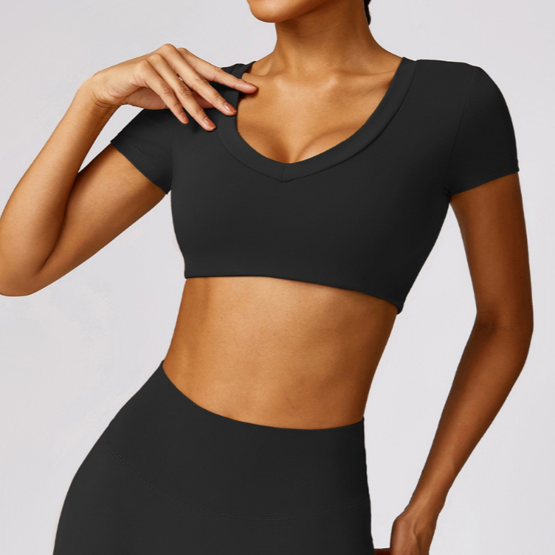 Premium Short Sleeve Crop Top - Black