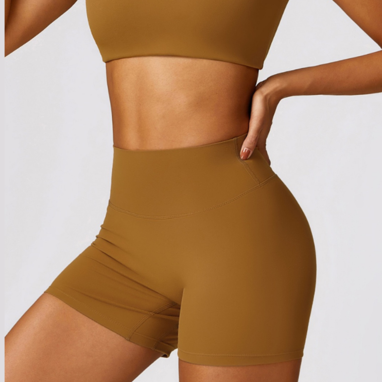 Premium Fabric Scrunched Short - Caramel