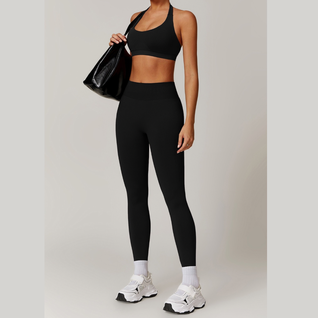 SANDY Seamless Backless Top Legging Set - Black