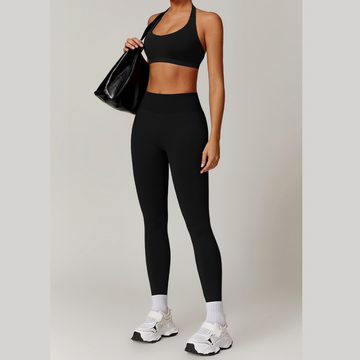 SANDY Seamless Backless Top Legging Set - Black