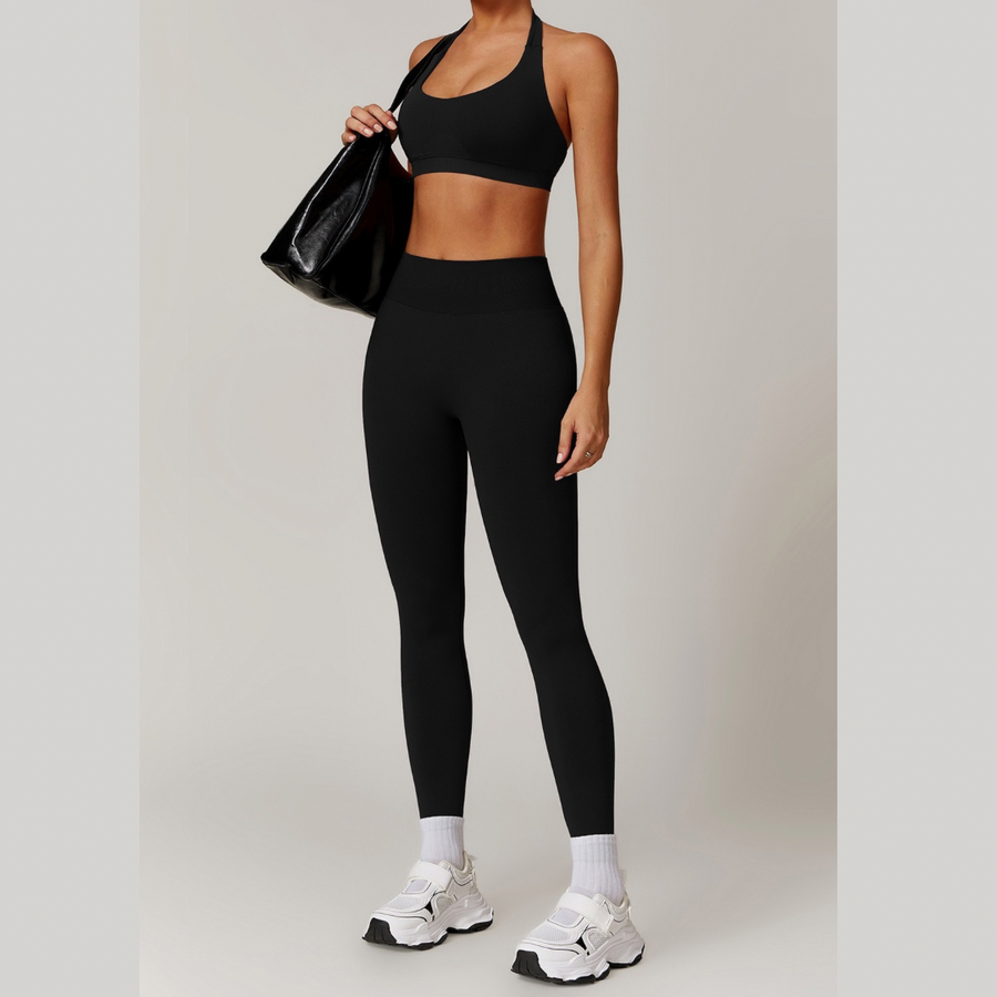 SANDY Seamless Backless Top Legging Set - Black