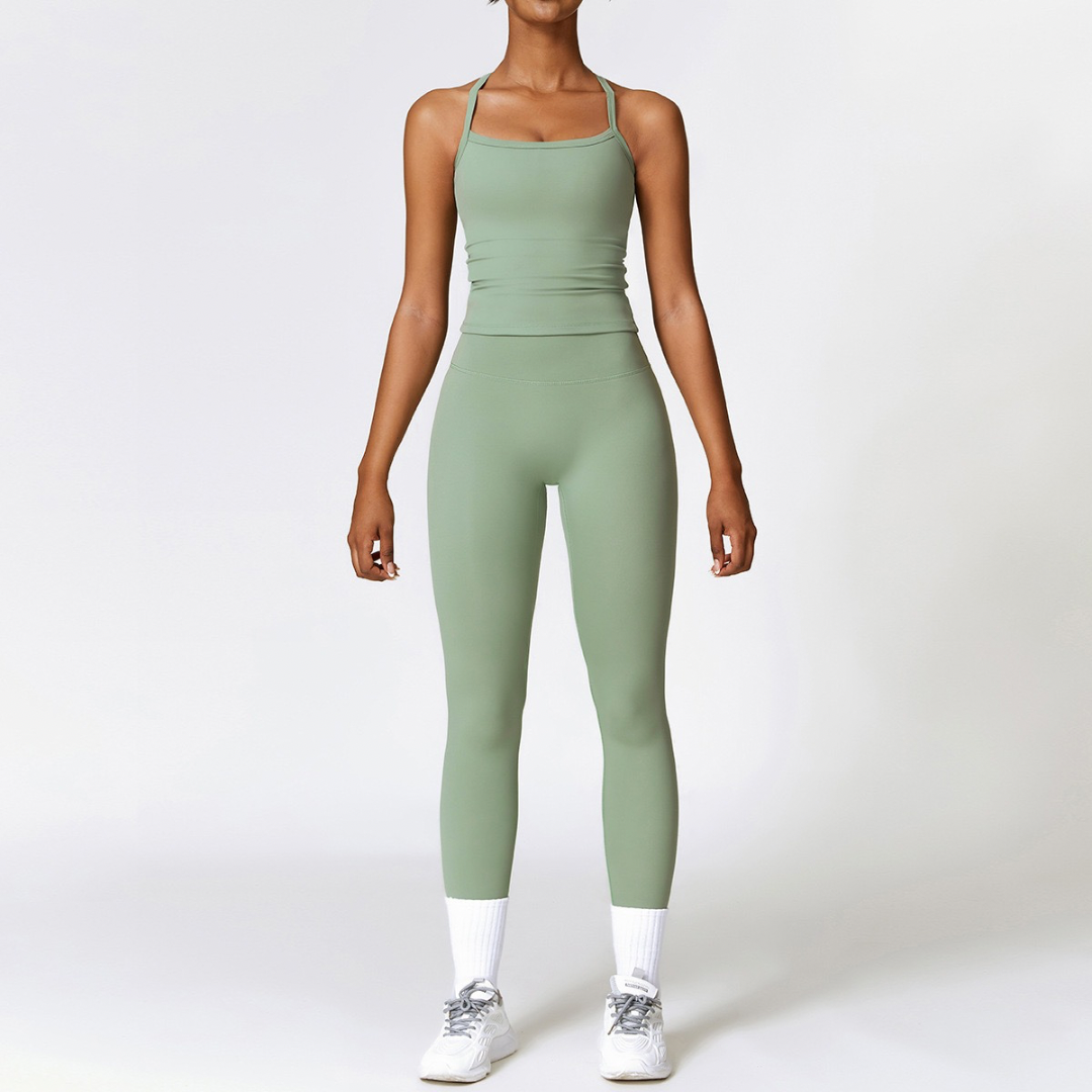 CHRISTIA Cross Back Vest Top Legging Set - Green