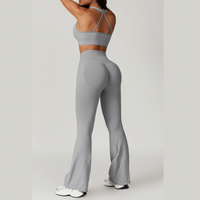 V-Neck Stylish Scrunched Flared Legging Set - Grey