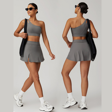 DONA Chic Single Shoulder Tennis Short Set - Grey