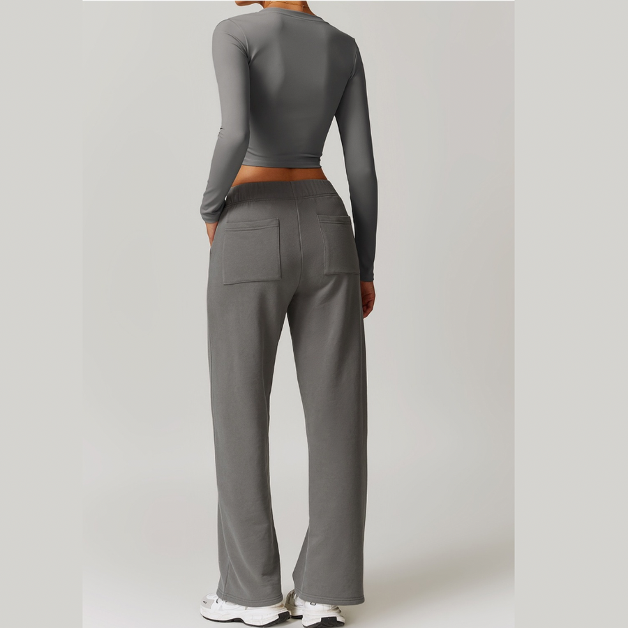 VERA Long Sleeve Top with Pants Set - Grey