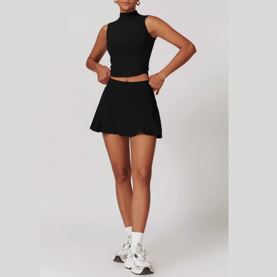 LILA Chic Vest Top Tennis Short Set - Black