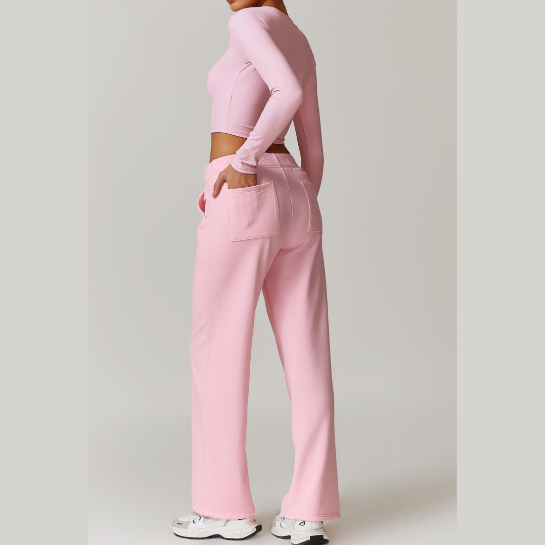 VERA Long Sleeve Top with Pants Set - Pink