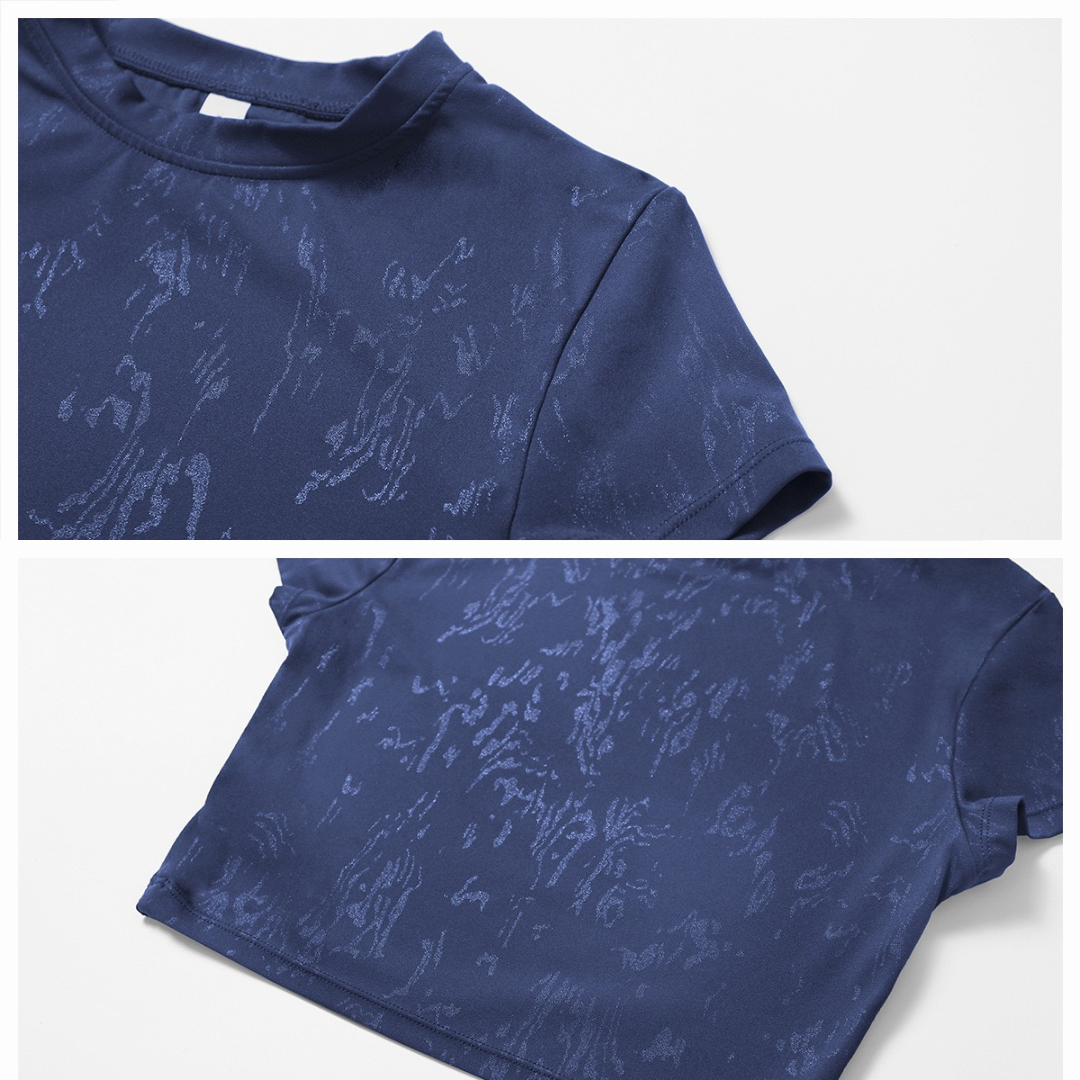 Elysian Glow Short Sleeve Crop Top - Navy