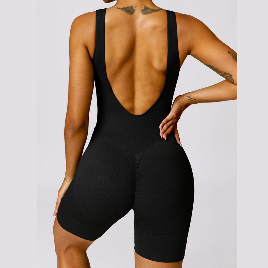 Seamless Deep-V Romper - Μαύρο