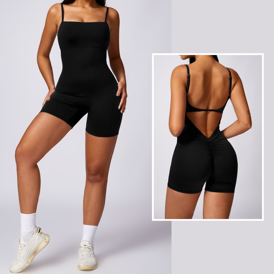 Deep V Scrunched Romper - Μαύρο 