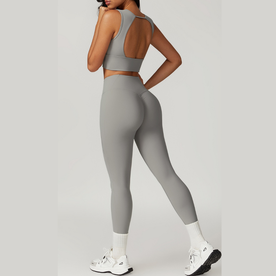 BELLE Chic Style Open Back Legging Set - Grey