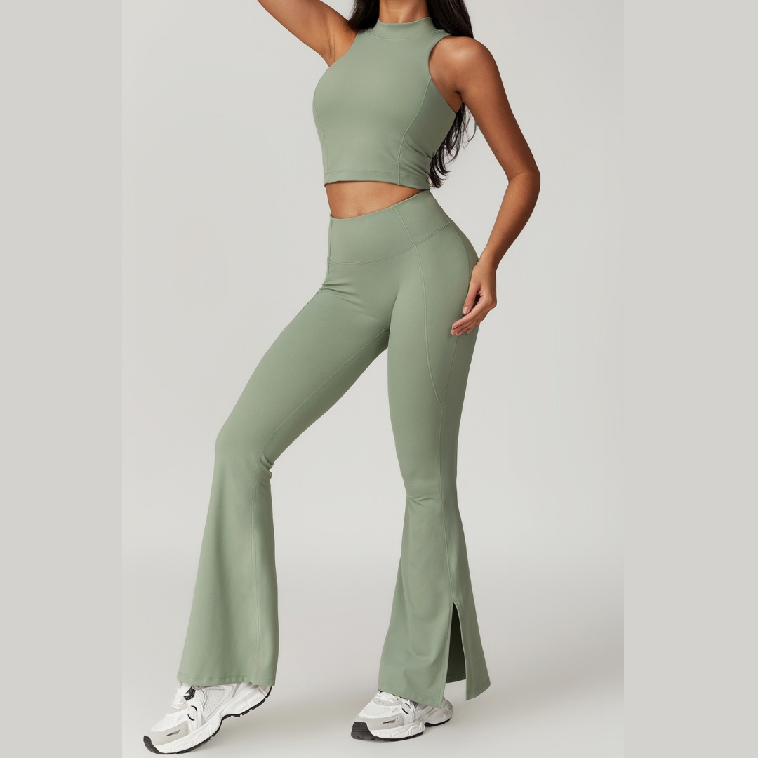 CAMILA Strong Support Vest Top Legging Set - Sage Green