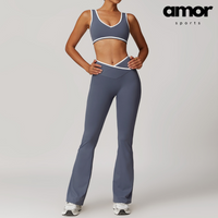 QUEENI Stylish Flared Legging Set - Off Purple