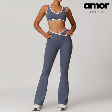 QUEENI Stylish Flared Legging Set - Off Purple