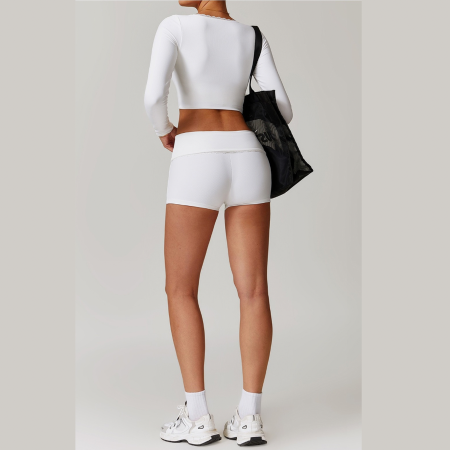 BONI Long Sleeve Top with Short Set - White